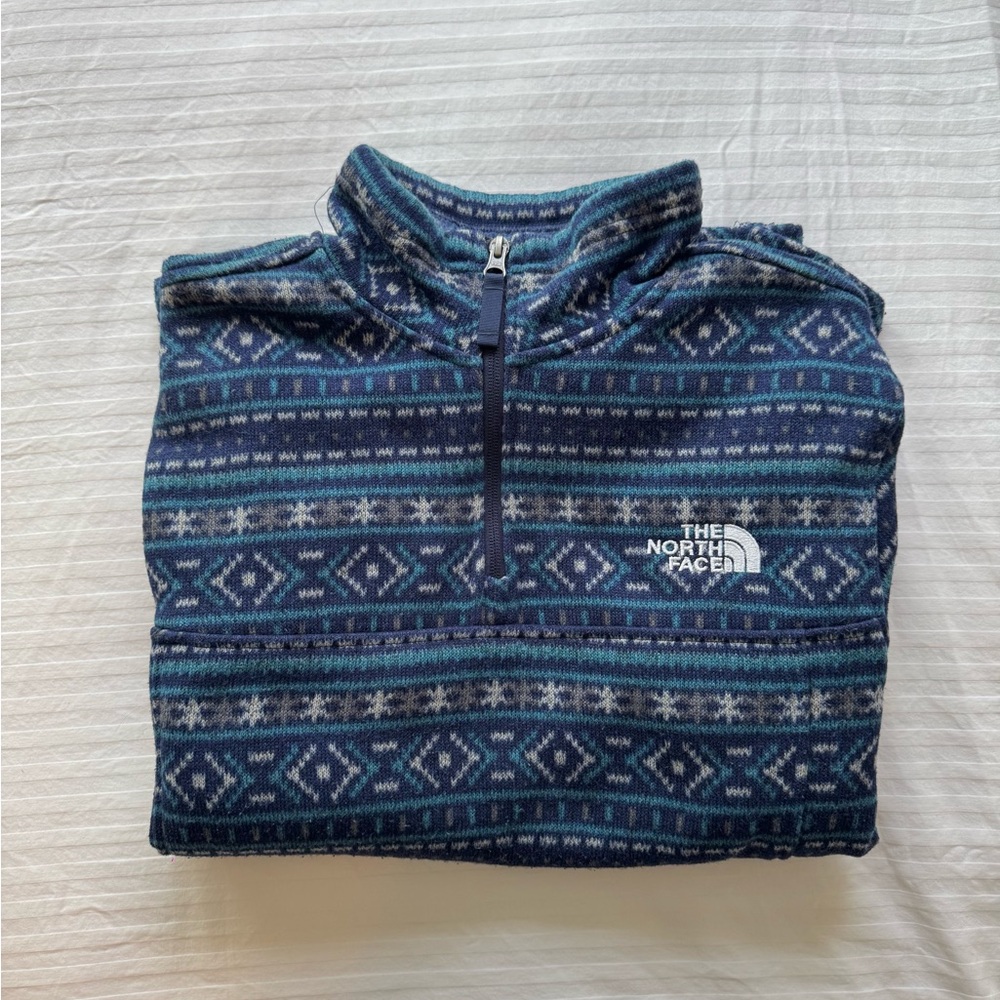The North Face Blue Patterned Quarter Zip Fleece Pullover